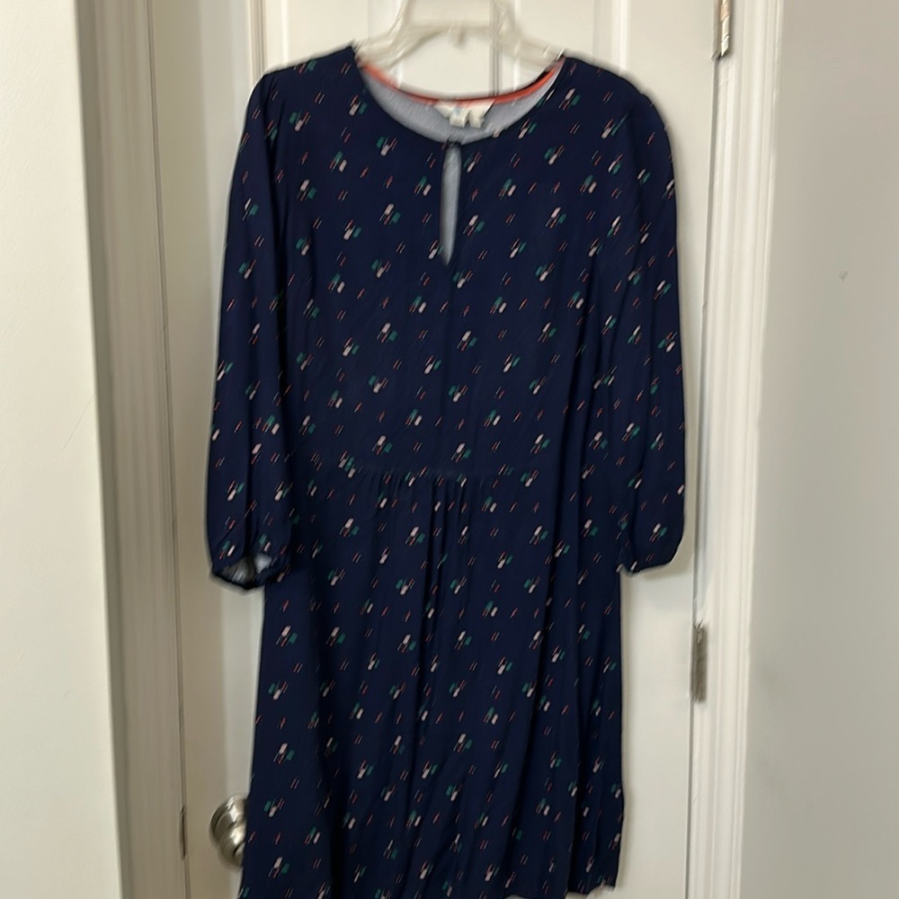 Boden viscose dress navy with tiny flowers fall 3/4 sleeve dress EUC